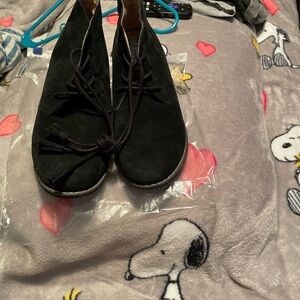 Spring Step Black Casual Boots Suede-Like Texture